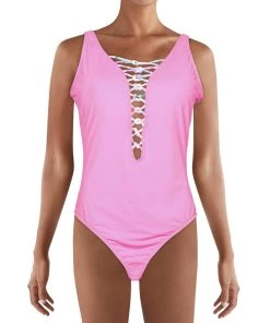 Buy 🎁 Lilly Pulitzer 👩 Womens Lace-Up Plunging One-Piece 🩱 Swimsuit ⭐