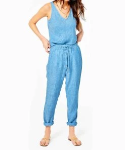 Best reviews of ๐คฉ Lilly Pulitzer ๐ฉ women 31" Taron Mid-Rise Linen Pant in Beckon Blue X Sea Salt Blue ๐คฉ