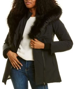 Cheap 🎉 women Mackage Akiva Leather-Trim Down 🧥 Coat 🔥