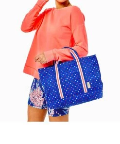 Outlet 🎉 Lilly Pulitzer 👩 women Mini Mercato Tote Bag in Borealis Blue Lilly Squared 👏