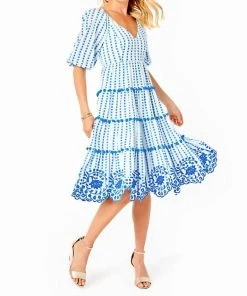 Flash Sale 🧨 Lilly Pulitzer 👩 women Sidney Midi 👗 Dress in Gingham Stripe Jacquard ✨