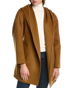 Promo ๐ women Mackage Amina Leather-Trim Wool ๐งฅ Coat ๐