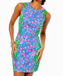 Best deal ๐ Lilly Pulitzer ๐ฉ women Mila Stretch Shift ๐ Dress in Turquoise Shore I Spy Engineered ๐